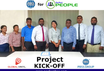 Global Vinyl Pvt Ltd and PBSS Group representatives shaking hands after HRIS implementation.