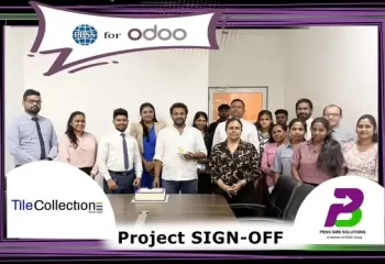 PBSS SMB Solutions and Tile Collection teams during the Odoo ERP project sign-off ceremony.