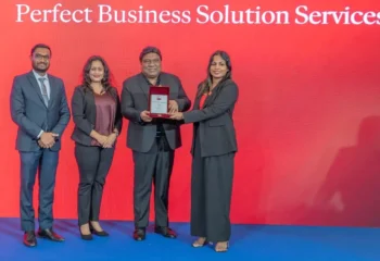 PBSS leadership and team members receiving the Best Workplaces in Technology in Sri Lanka 2026 award at NH Collection Colombo.