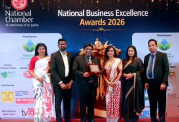 PBSS Group leadership receiving the ICT Sector award at the National Business Excellence Awards 2026 in Sri Lanka.