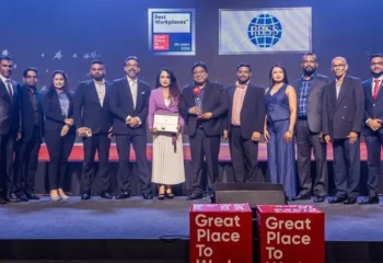 PBSS Group team and leadership holding the trophy for Sri Lanka’s Top 50 Best Workplaces 2026.